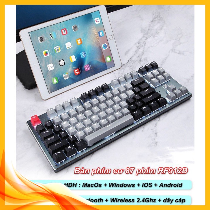 ✔️ Bàn phím cơ bluetooth Không dây 87 phím RF912D Type-C 2.4G Ba chế độ, Bàn phím chơi game có đèn nền