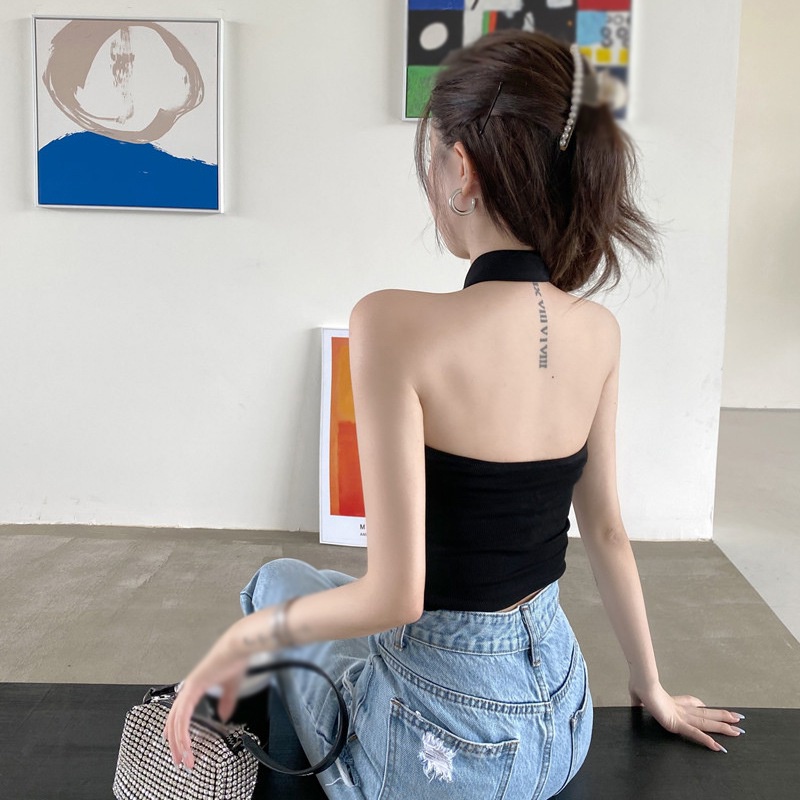 Áo croptop dệt kim không tay màu sắc đơn giản dành cho nữ