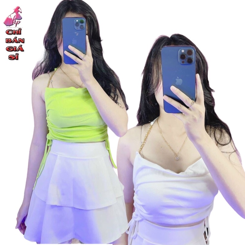 Áo hai dây nữ croptop đẹp ôm body rút eo phối xích cực dễ thương mẫu mới thời trang 2021 phong cách hàn-A24