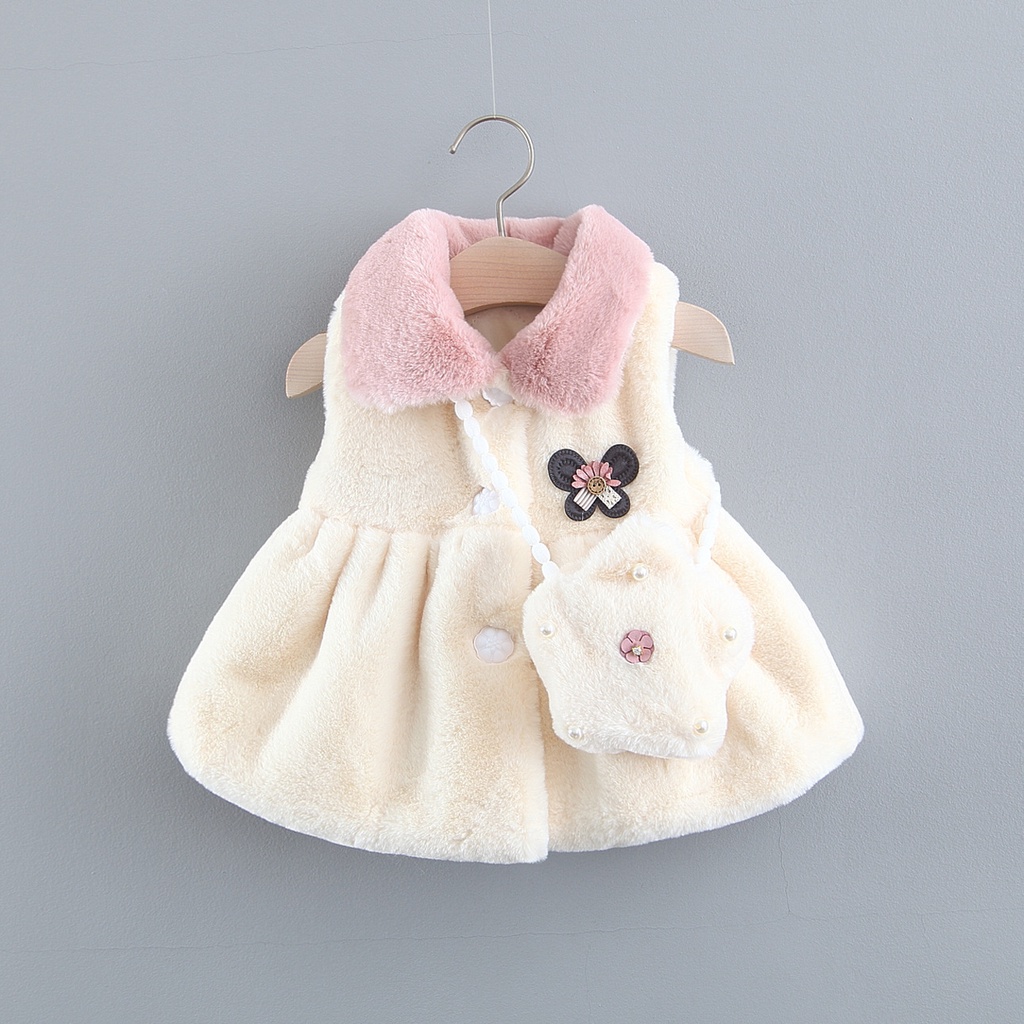 Áo gile lông dáng dài kèm túi ngôi sao dễ thương cho bé gái hàng Quảng Châu cao cấp