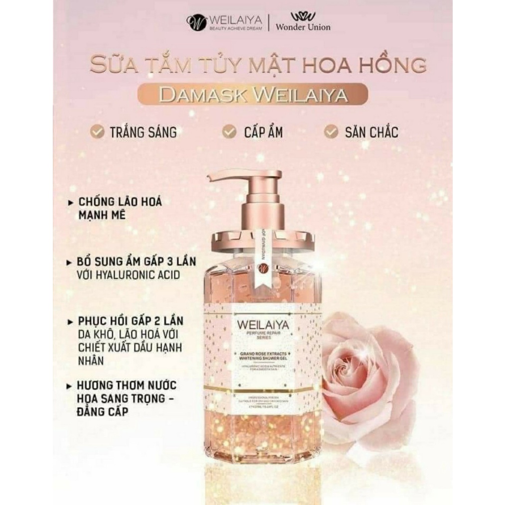 Sữa Tắm Nước Hoa - Sữa Tắm 𝑾𝑬𝑰𝑳𝑨𝑰𝒀𝑨 Chiết Xuất Thiên Nhiên 100% -Weilaiya Grand Rose Extracts Whitening Shower Gel 450ml