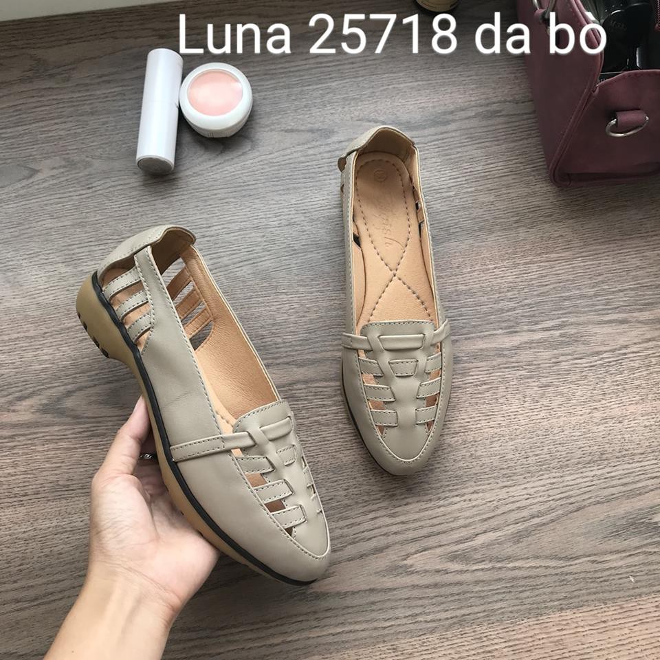 Giày slip on nữ, giày da bò thật nữ bảo hành 2 năm 1 đổi 1 LUNASHOES 703 giày trung niên đi êm chân dễ phối đồ