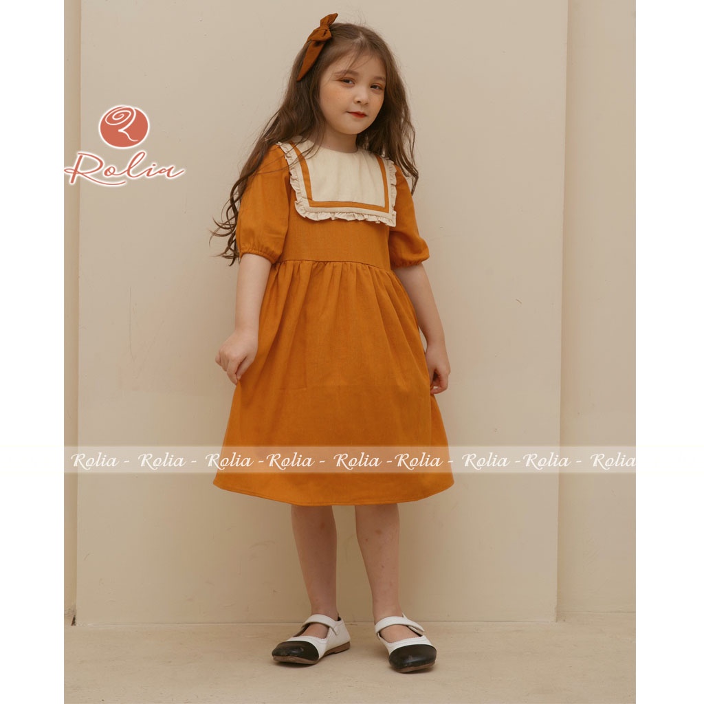 Váy bé gái cổ yếm phối ghi ROLIA Donna Dress chất vải linen, mặc xinh điệu sang VT98