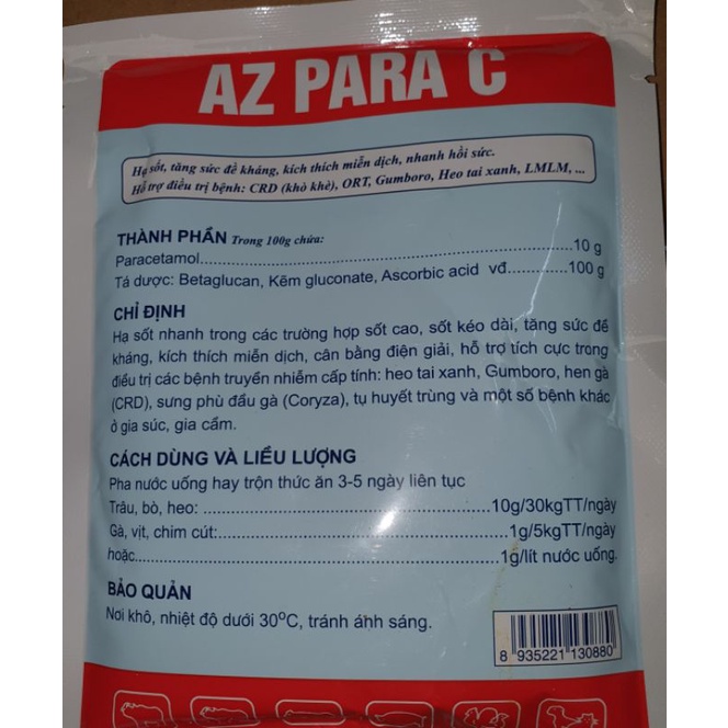 AZ PARA C gói 100g GIẢM ĐAU, HẠ SỐT CHO VẬT NUÔI