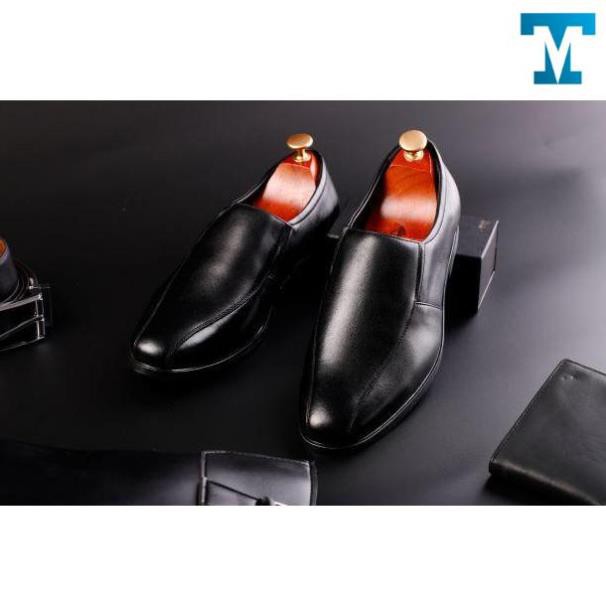 Giày nam da thật Tmark mũi tròn Đen huyền, giày tây đẹp phù hợp công sở, tiệc sang trọng dễ phối đồ.