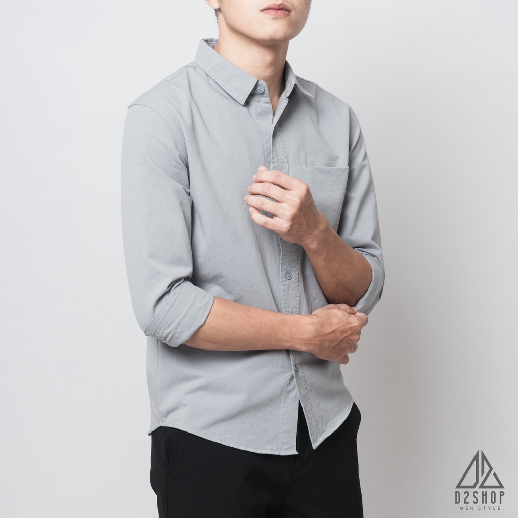 Áo sơ mi nam D2shop, áo sơ mi dài tay nam, vải xéo, túi mổ, màu xanh dương