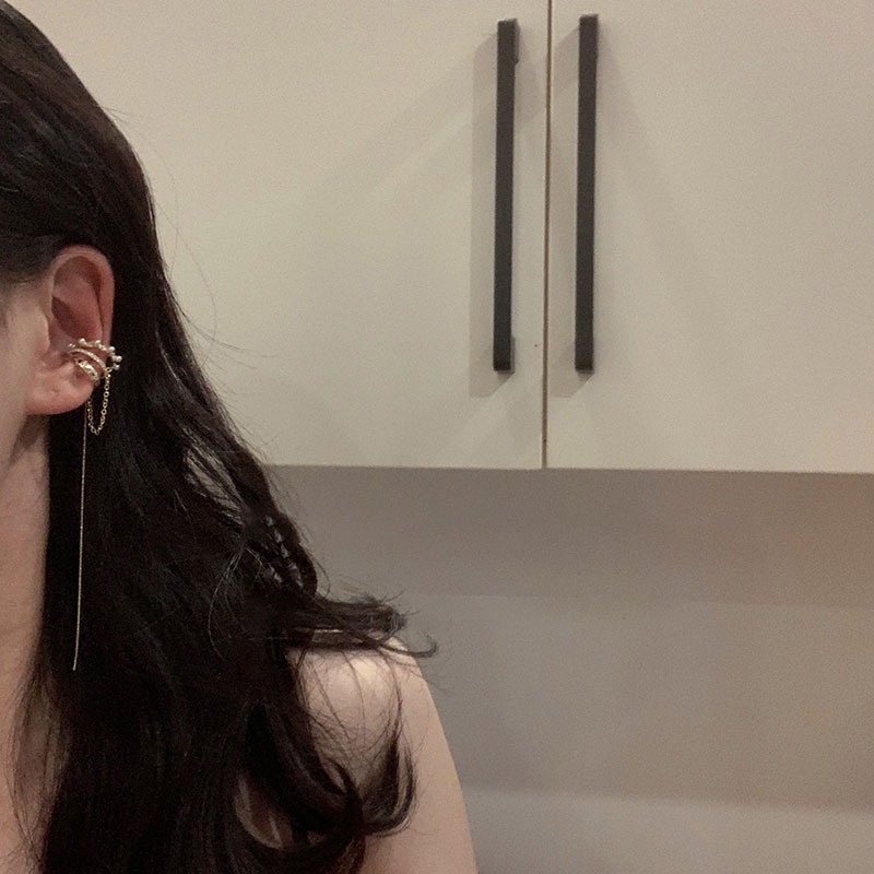 Khuyên kẹp vành tai dáng dài nhiều lớp đính ngọc trai thiết kế thời trang cho nữ
