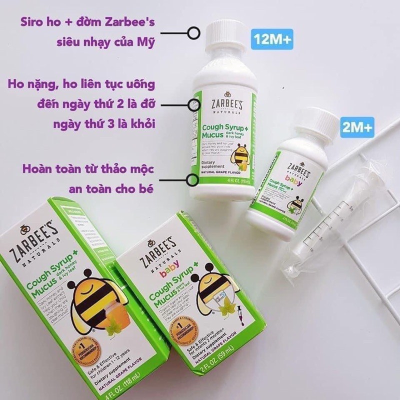 [1tặng 1]siro ho ZARBEES 59ml cho bé 2month+