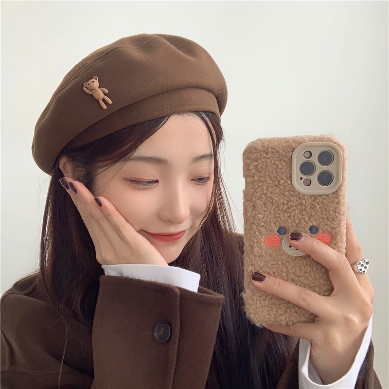 Nón beret len họa tiết hoạt hình phong cách cổ điển Nhật Bản