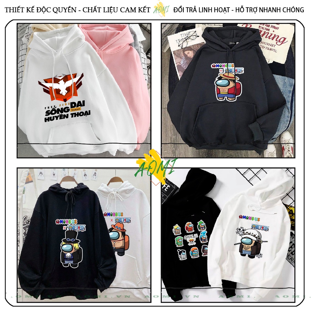 Áo khoác Nỉ Bông HOODIE Among Us x One Piece tay dài da cá mũ trùm đầu unisex full size AOMIVN