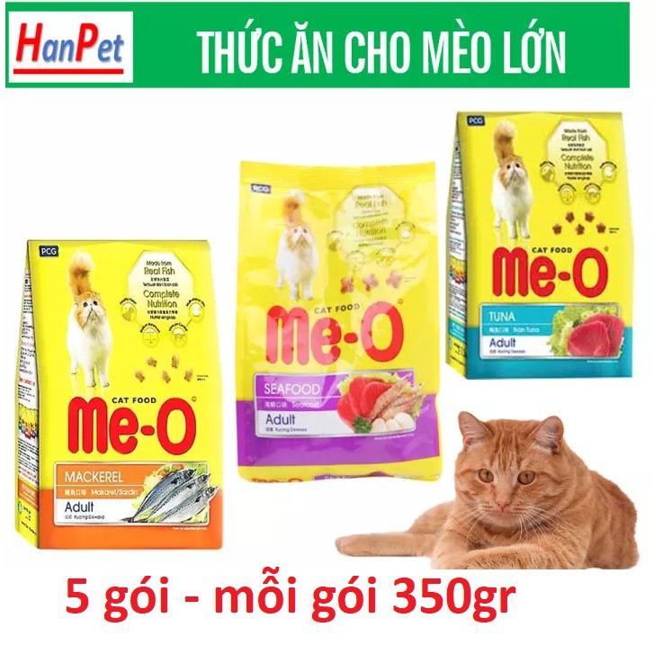 Combo 5 gói ME-O 350gr(3 vị) - Thức ăn viên cho mèo lớn ME-O thức ăn mèo dạng hạt khô