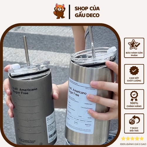 [Loại 1 nắp trượt] Bình nước, ly nước inox giữ nhiệt có ống hút, bình bằng thép không gỉ 304, tặng ống hút