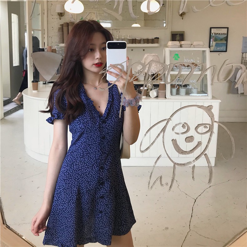 Đầm Nữ Cổ Chữ V Tay Ngắn Phong Cách Hàn Quốc | BigBuy360 - bigbuy360.vn