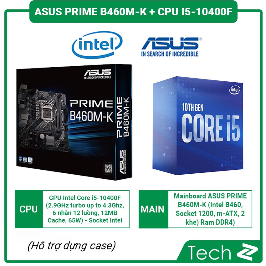 Combo: Bo Mạch Chủ ASUS PRIME B460M-K + CPU Intel Core i5-10400F