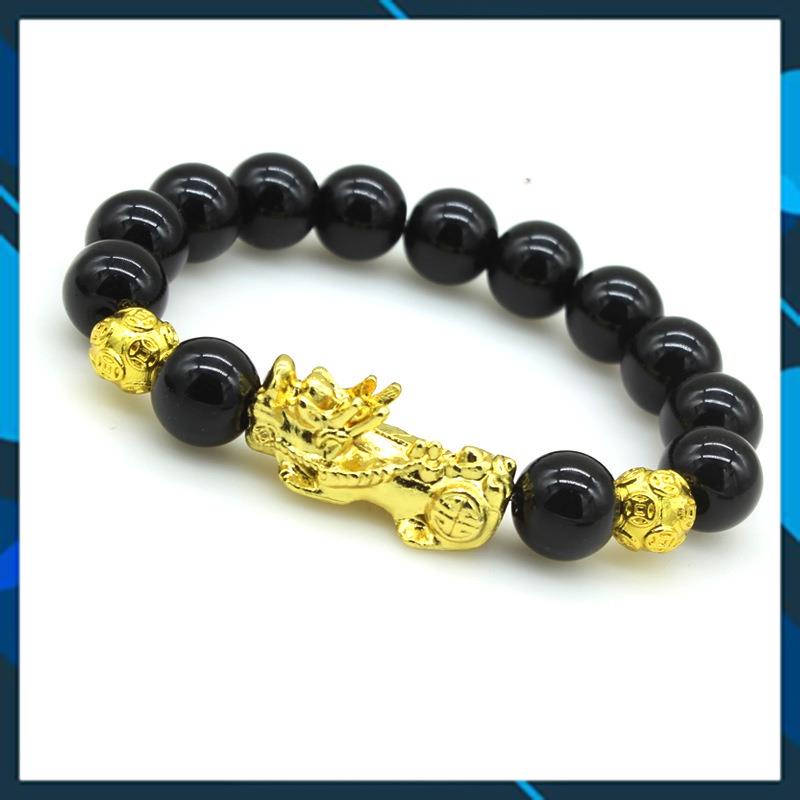 Vòng tay Tỳ Hưu hạt tròn mạ vàng,mang lại may mắn,tài lộc,Hạt đen đều, tròn, bóng đẹp.để trấn nhà, tránh tà khí,phát tài