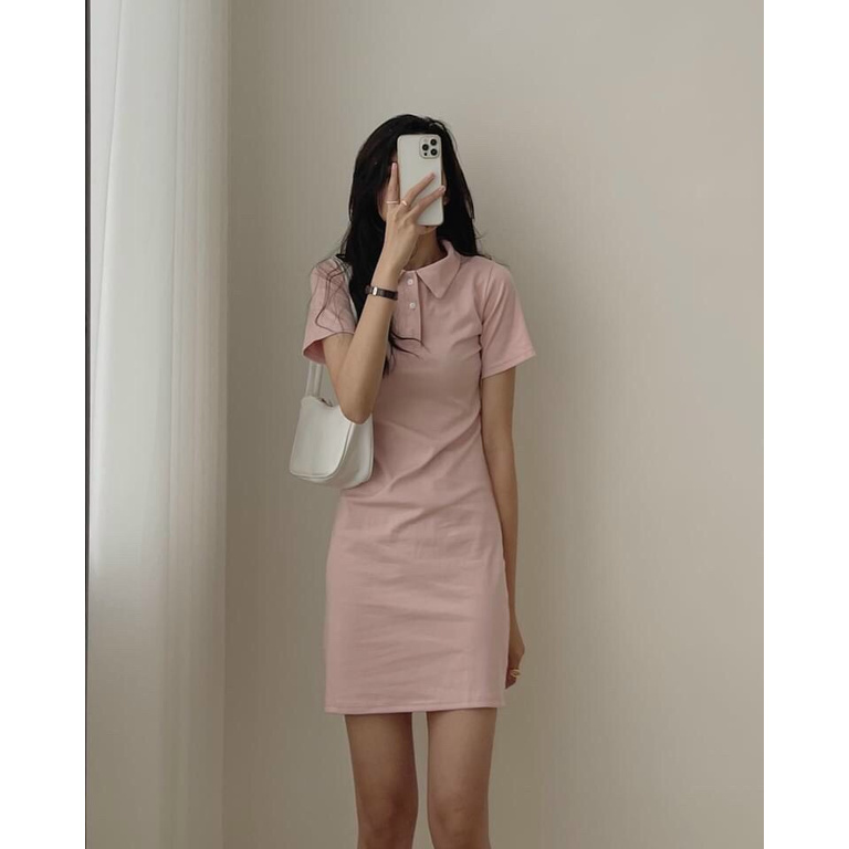 [SIÊU HOT] Váy Polo Trơn  Nữ  Đầm Cổ Sơ Mi Dáng Ôm Body, Thun Cộc Tay Màu ĐEN | HỒNG | XÁM Ulzzang