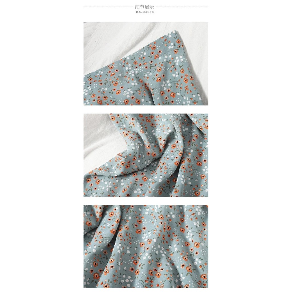 Chân váy hoa nhí midi voan lụa hai lớp lưng chun lót mát