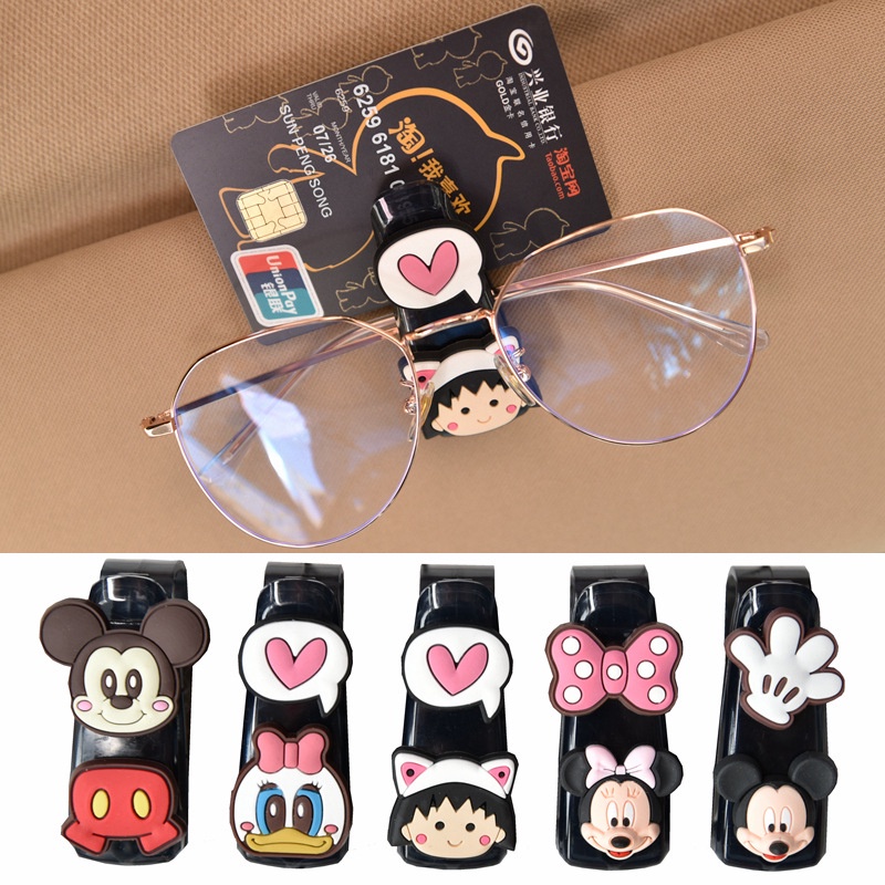 [Mới]🥰】Kẹp Cố Định Mắt Kính Hình Mickey Minnie Doraemon Bằng ABS Tiện Dụng Cho Xe Hơi