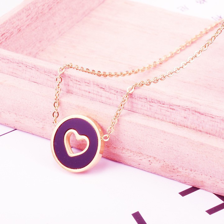 Dây Chuyền Mặt Tròn Đen Và Trái Tim Titan Ko Rỉ TT 1997