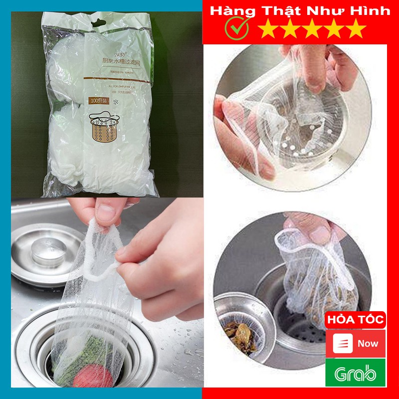 COMBO 100 Túi Lọc Rác Bồn Rửa Chén, Chất Liệu Vải Lưới Có Thun Ở Đầu Dễ Sử Dụng - MTDDT