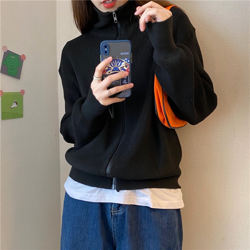 Áo khoác cardigan cổ cao tay dài dáng rộng thời trang trẻ trung cho nữ