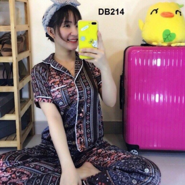 Bộ phi lụa   quần dài tay ngắn
