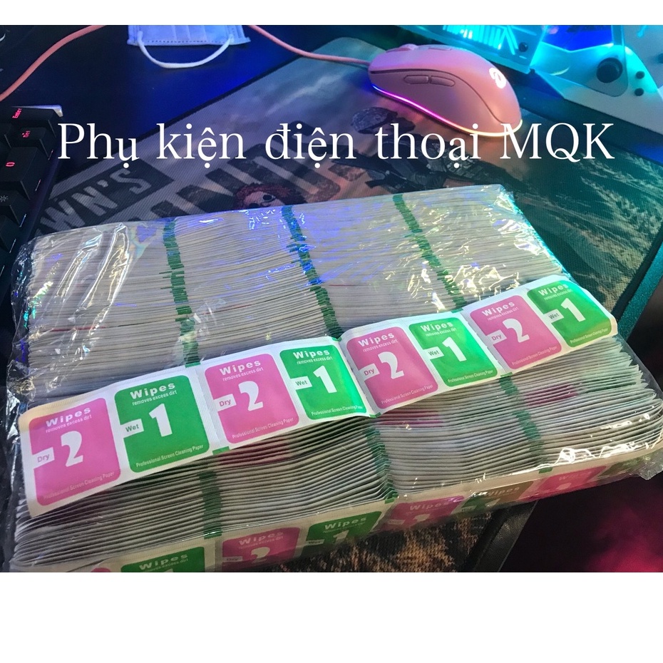 {COMBO100 bộ} Lau Vệ Sinh màn Hình Điện Thoại , Giấy Lau Kính Cường Lực 1 bộ gồm 2 miếng khô và ướt