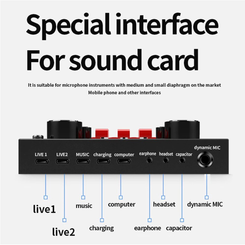 Combo micro thu âm BM900 Woaichang + Sound card V8+ Có Bluetooth, Pin, livestream, có auto-tune