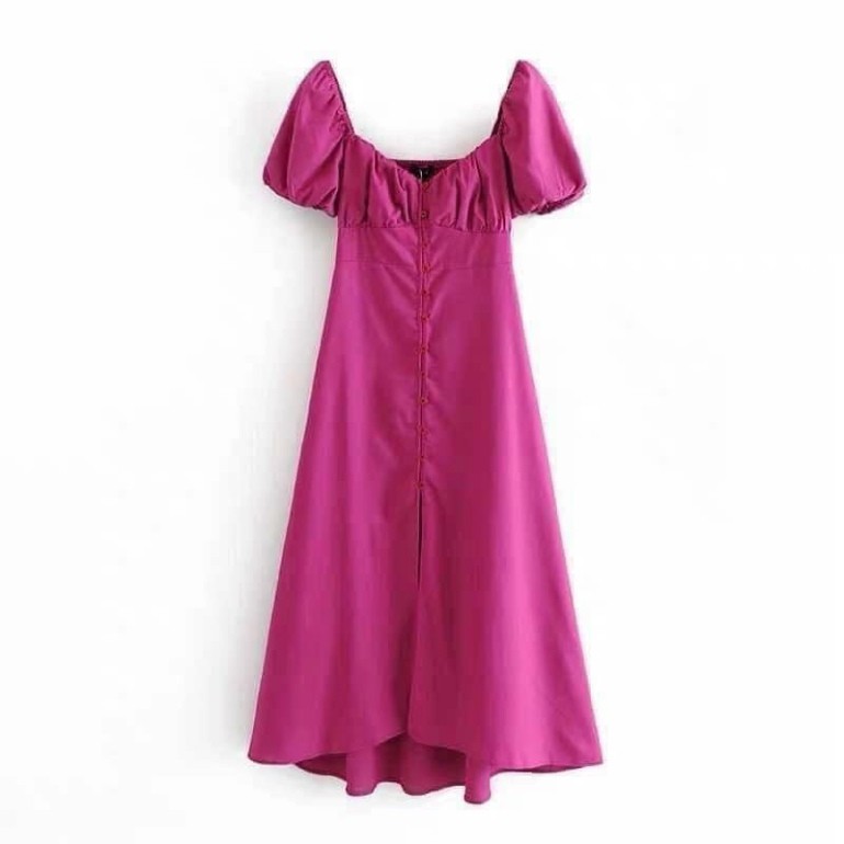 [Mã FAGREEN1505 giảm tới 30K đơn 99K] (Si Tan Goc) Váy Hồng Tay Bồng Chun Ngực Đuôi Cá Dáng Dài | BigBuy360 - bigbuy360.vn