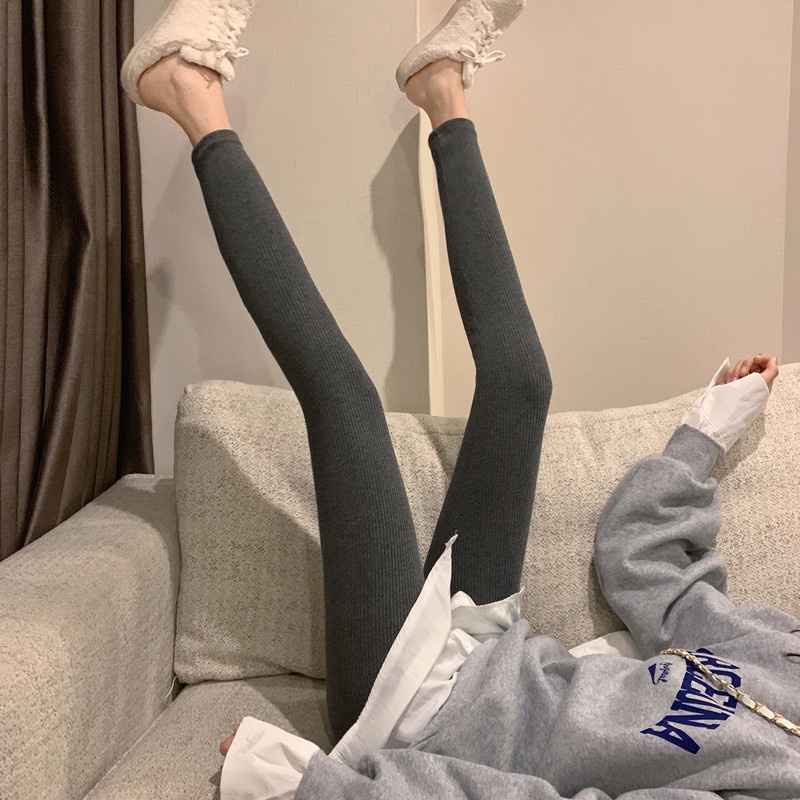Porozi  Quần legging  lưng cao kẻ sọc chất liệu co giãn thoải mái 3 màu tùy chọn