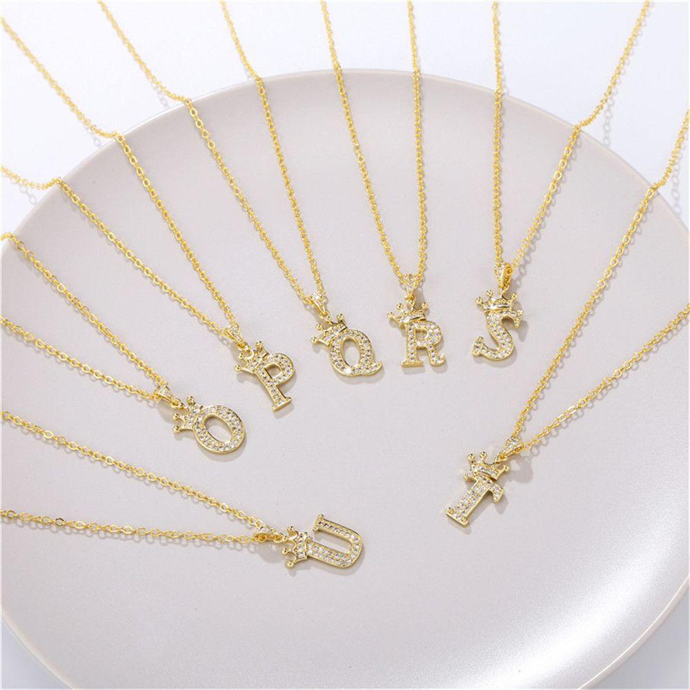 Vòng cổ Mạ Vàng 18K Mặt Hình Vương Miện Thời Trang Cho Nữ|Bảng Chữ Cái Mạ 26 Chữ Cái