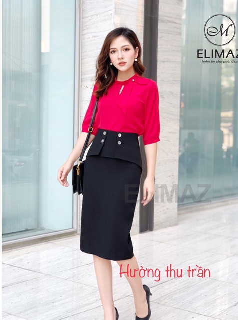 Chân váy suông công sở vạt bụng phối cúc trẻ trung | BigBuy360 - bigbuy360.vn