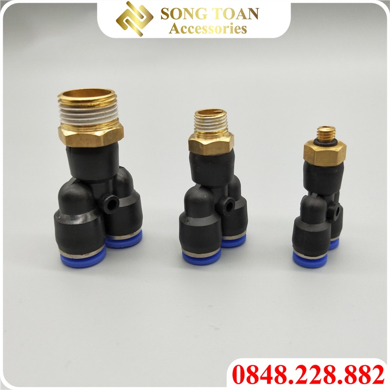 Chữ Y Ren giữa Nối Nhanh 1 Chạm & PX - Cắm Đường Kính Ngoài Ống Phun Sương & Dây Hơi PU Khí Nén 6 8 10 12 mm