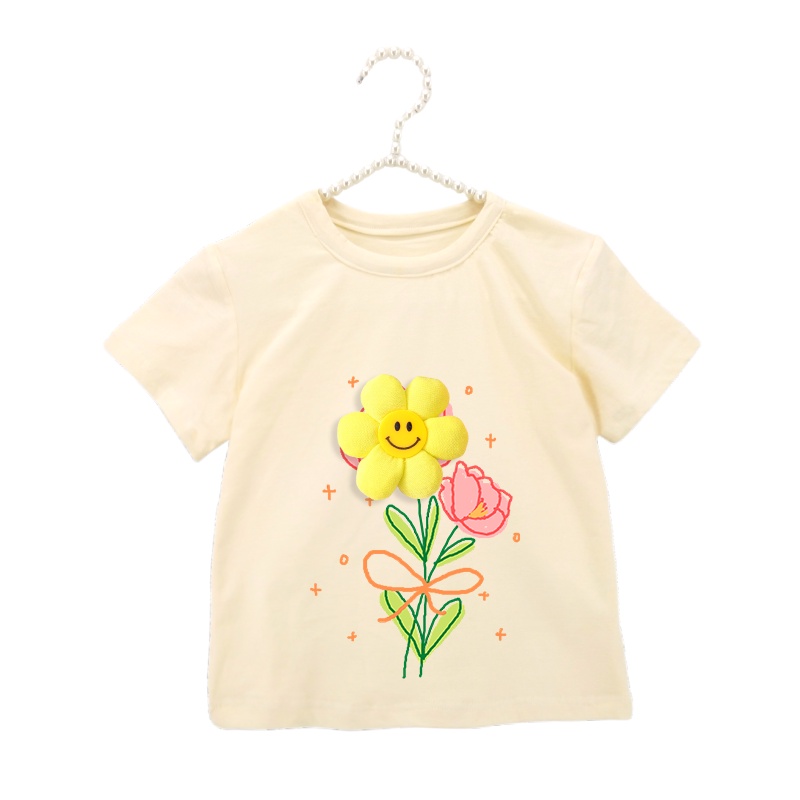Áo Thun Cotton Mỏng Mềm In Họa Tiết Hoa Mặt Cười 3D Thời Trang 2022 Cho Bé Gái