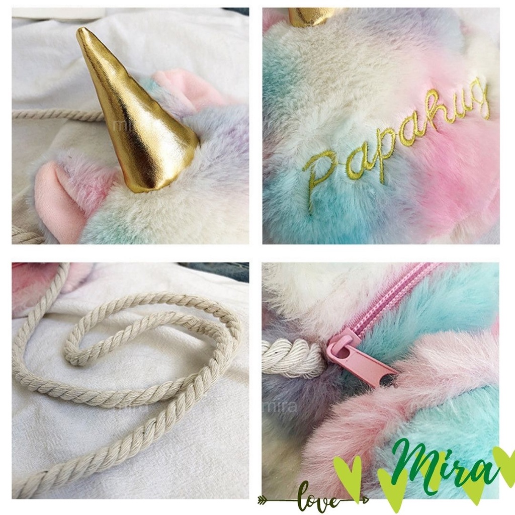 Túi Đeo Chéo Kỳ Lân Phủ Lông Papahug Dễ Thương Sang Trọng Phong Cách Phương Tây MIRA-TV5006