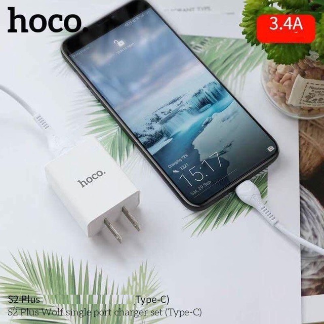Bộ cốc sạc và cáp sạc cổng Type-C Hoco S2 Plus output max 3.4A (Trắng)