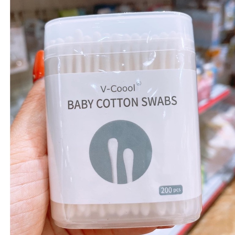 Tăm Bông Ngoáy Tai Cho Bé VCool Thân Giấy ( Hộp 200c )