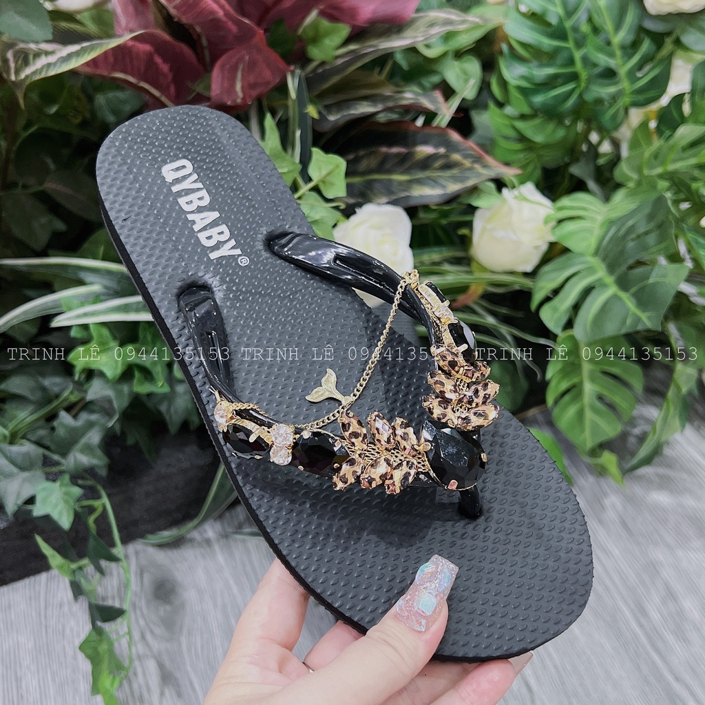 Dép Xỏ Ngón Nữ Đính Đá Quảng Châu Cao Cấp Êm Mềm Cao 2Cm TRINH LÊ SHOP GIÀY DÉP TL792