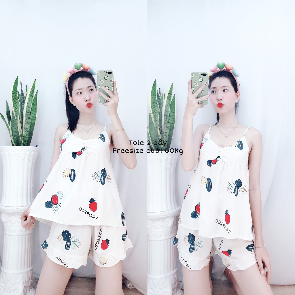 Đồ Ngủ Lụa Nữ Tole Pijama Mặc Nhà 2 Dây Cá Tính Xinh | BigBuy360 - bigbuy360.vn