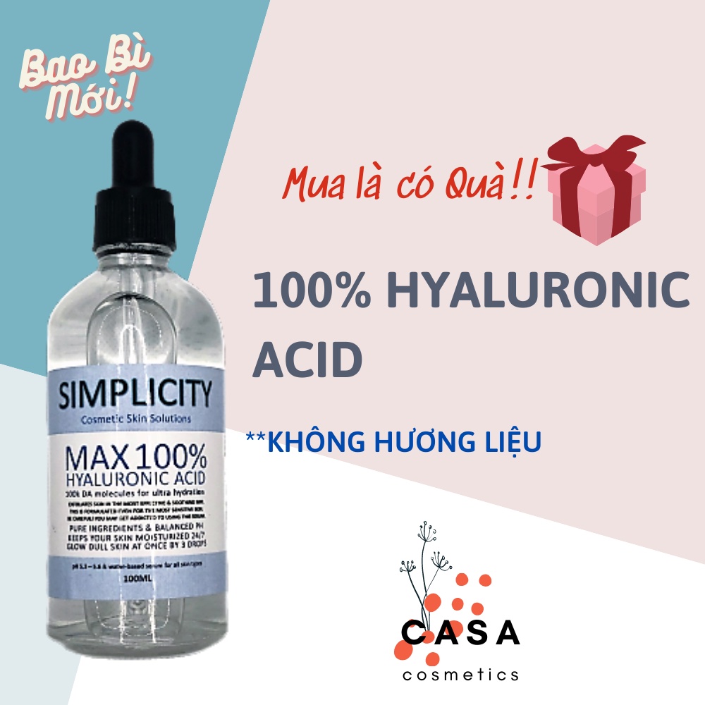 Serum siêu cấp ẩm se khít da 100% Hyaluronic Acid