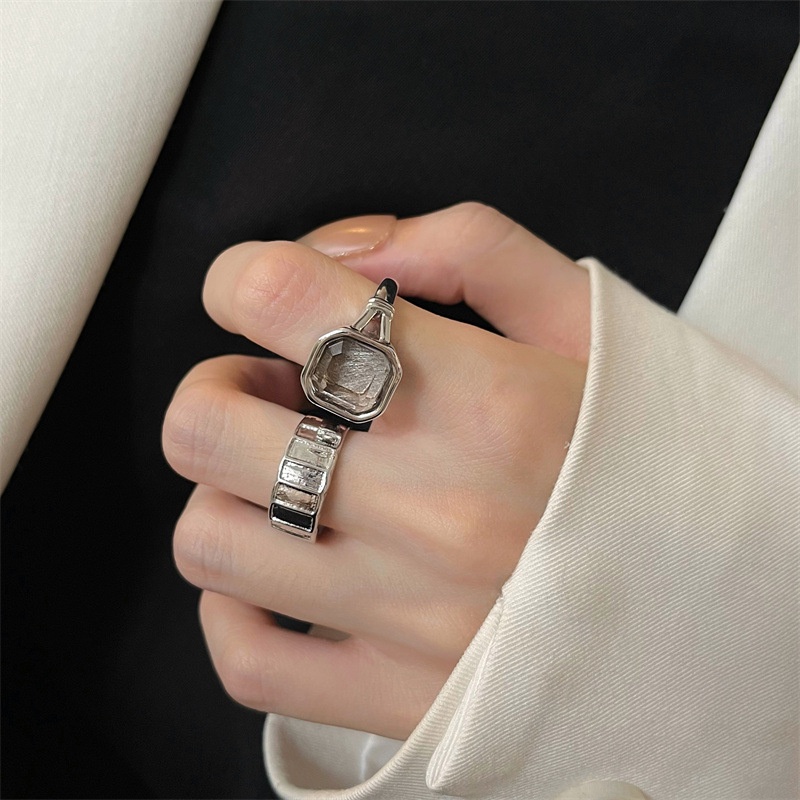 Nhẫn Hở Đính Đá Zircon Trắng Trong Suốt Phong Cách Vintage