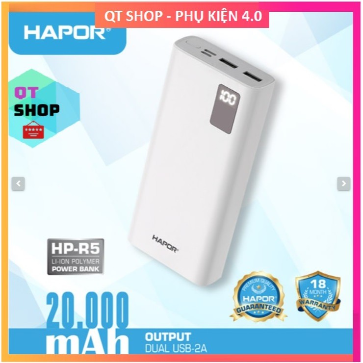 Sạc Dự Phòng Hapor HP - R5 20.000MAH LCD Chính Hãng 100% Thương Hiệu Mỹ Bảo Hành 18 Tháng