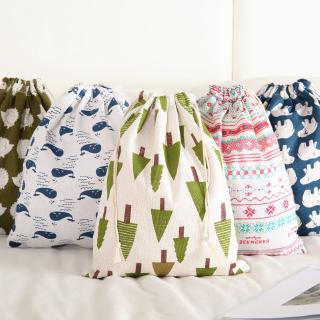 Túi dây rút vải cotton lanh nhỏ gọn họa tiết hoạt hình dễ thương