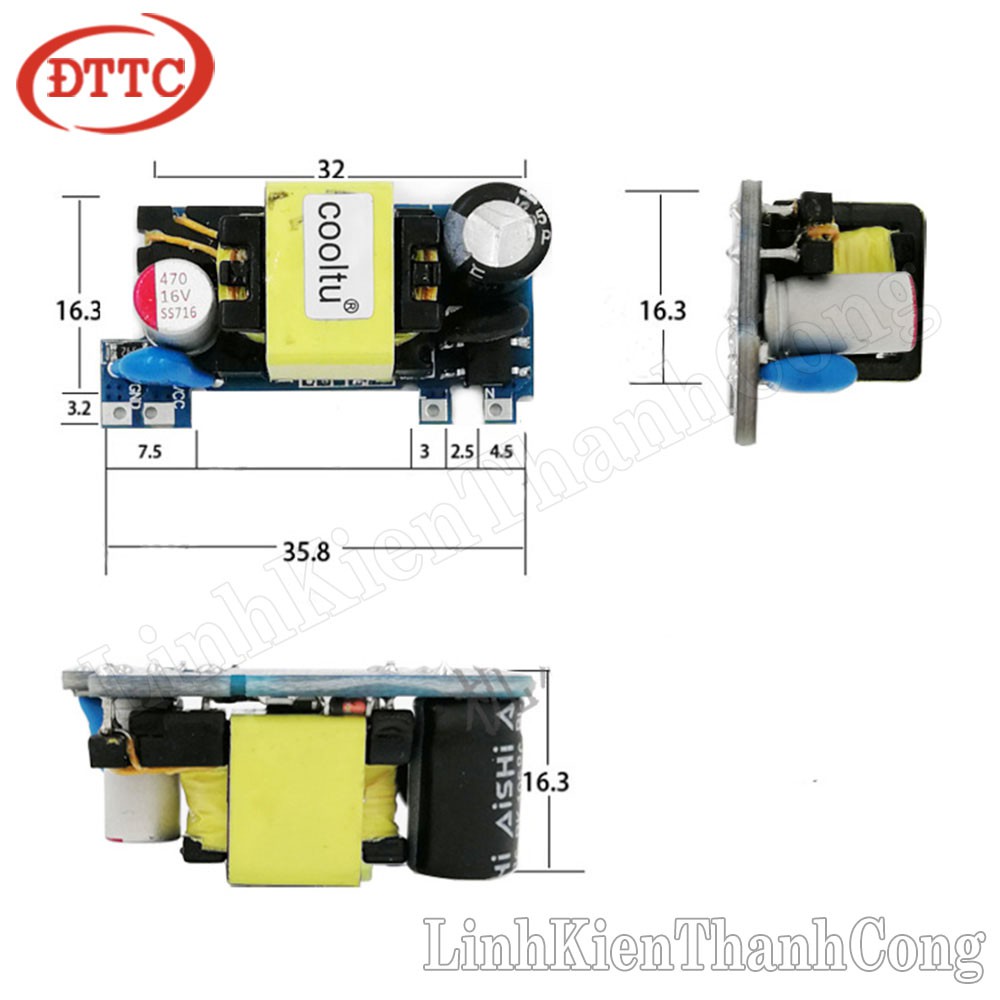 Mạch Nguồn AC-DC Mini 220V-24V 0.5A