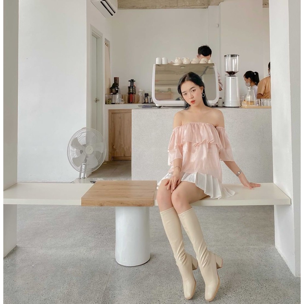 Áo bẹt vai tay phồng siêu xinh [2 lớp] Croptop trễ vai bánh bèo chất tơ ánh A-TA | BigBuy360 - bigbuy360.vn