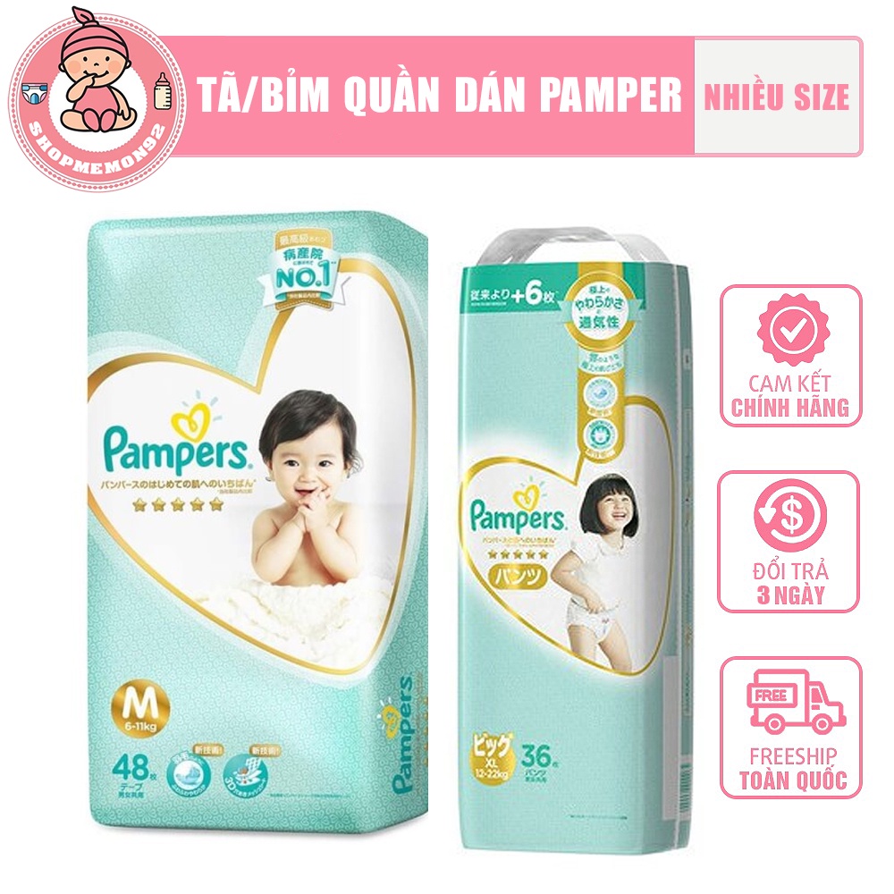 Tã/Bỉm Quần Dán Pamper Nhật Bản đủ size NB66/S60/M48/L40, M44/L34/XL36