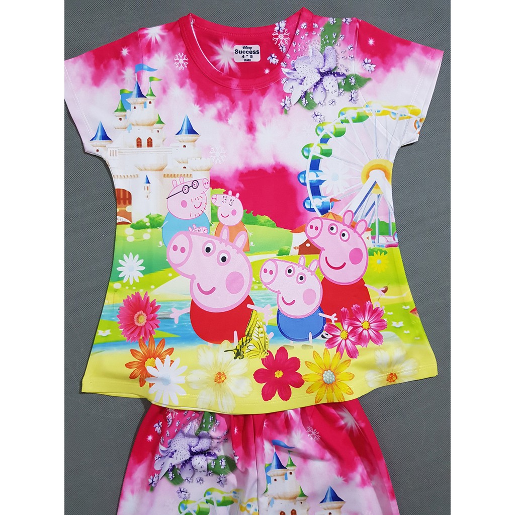Bộ Thun cotton lạnh bé gái in heo peppa pig mát mẻ mùa hè