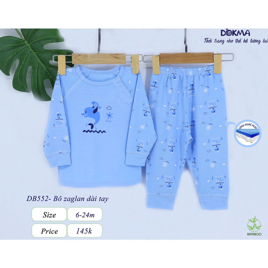 Dokma - Bộ dài tay zaglan chất bamboo sợi tre cho bé trai 6-24 tháng tuổi DB552