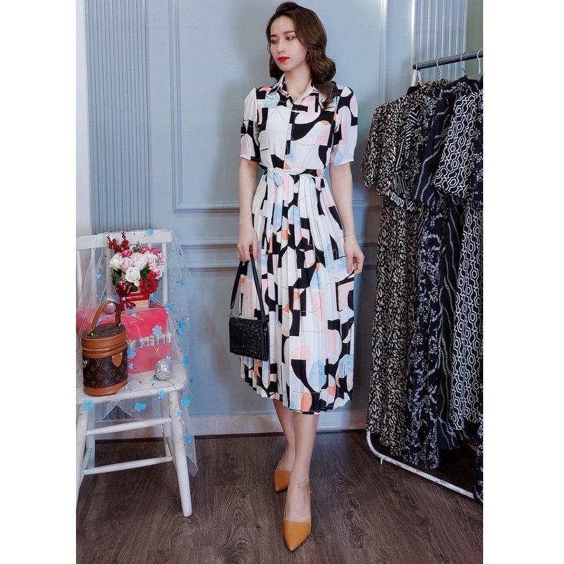 Đầm sơ mi xếp ly Da1461 vải voan châu tôn