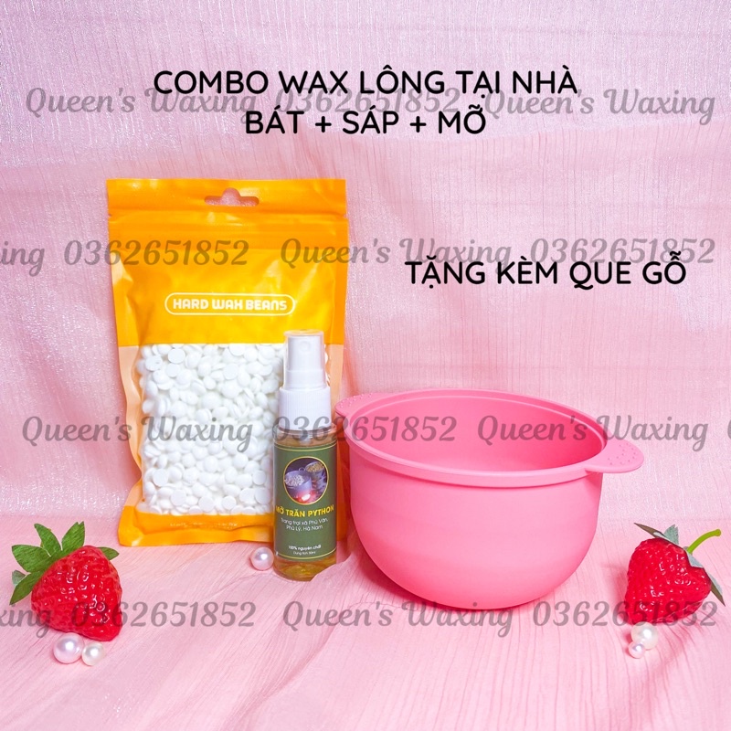 Combo Bát silicon nấu sáp wax chống dính + 100g Sáp wax lông cao cấp + 30 ml Mỡ trăn